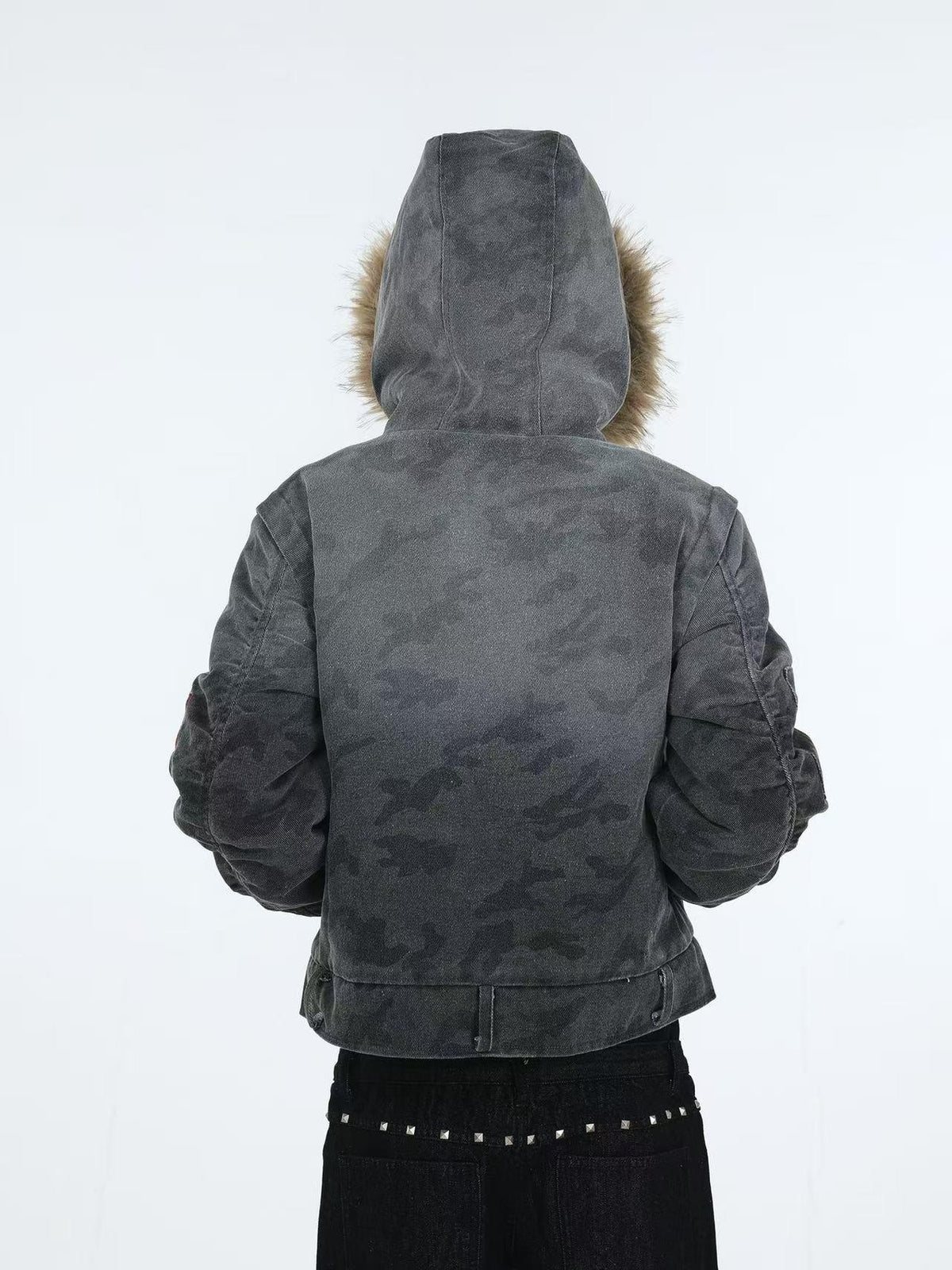 DETW online Distressed Camouflage Embroidered Badge Hooded Women&