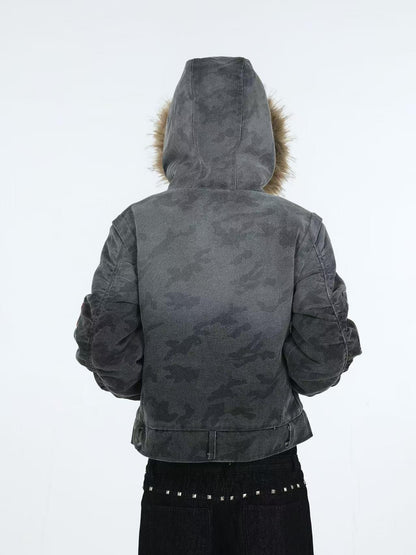 DETW online Distressed Camouflage Embroidered Badge Hooded Women&