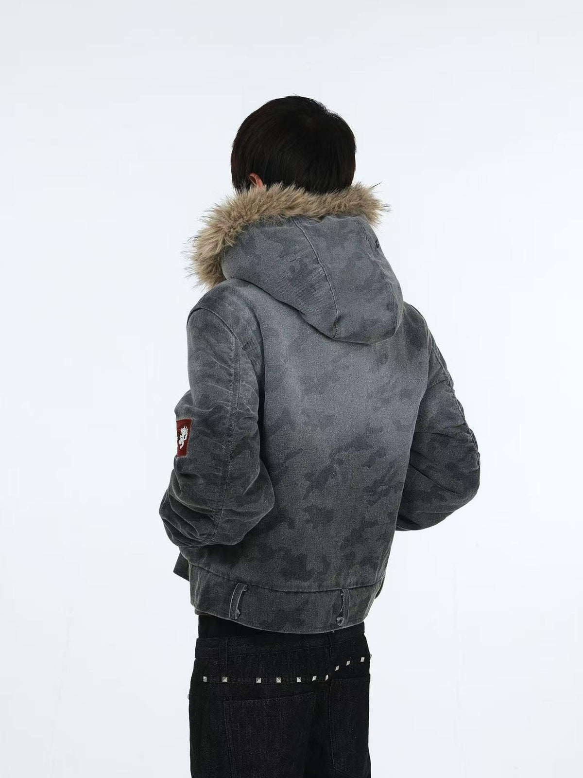 DETW online Distressed Camouflage Embroidered Badge Hooded Women&