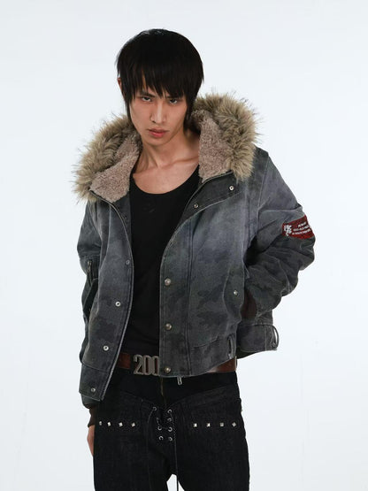 DETW online Distressed Camouflage Embroidered Badge Hooded Women&