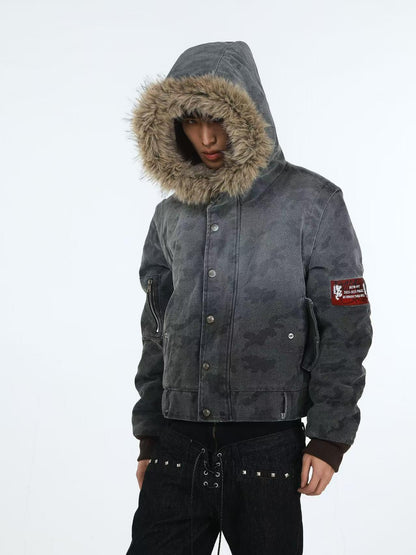 DETW online Distressed Camouflage Embroidered Badge Hooded Women&