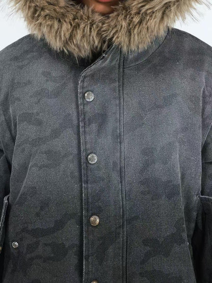 DETW online Distressed Camouflage Embroidered Badge Hooded Women&