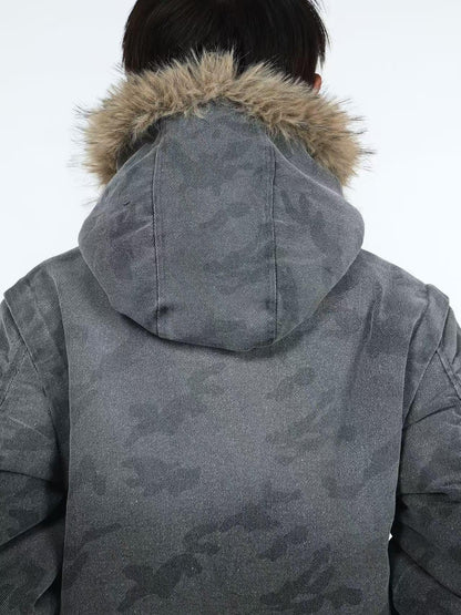 DETW online Distressed Camouflage Embroidered Badge Hooded Women&