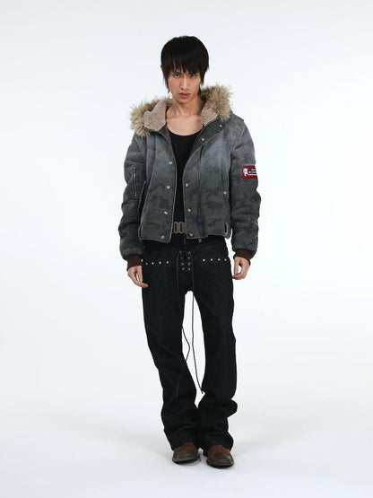 DETW online Distressed Camouflage Embroidered Badge Hooded Women&