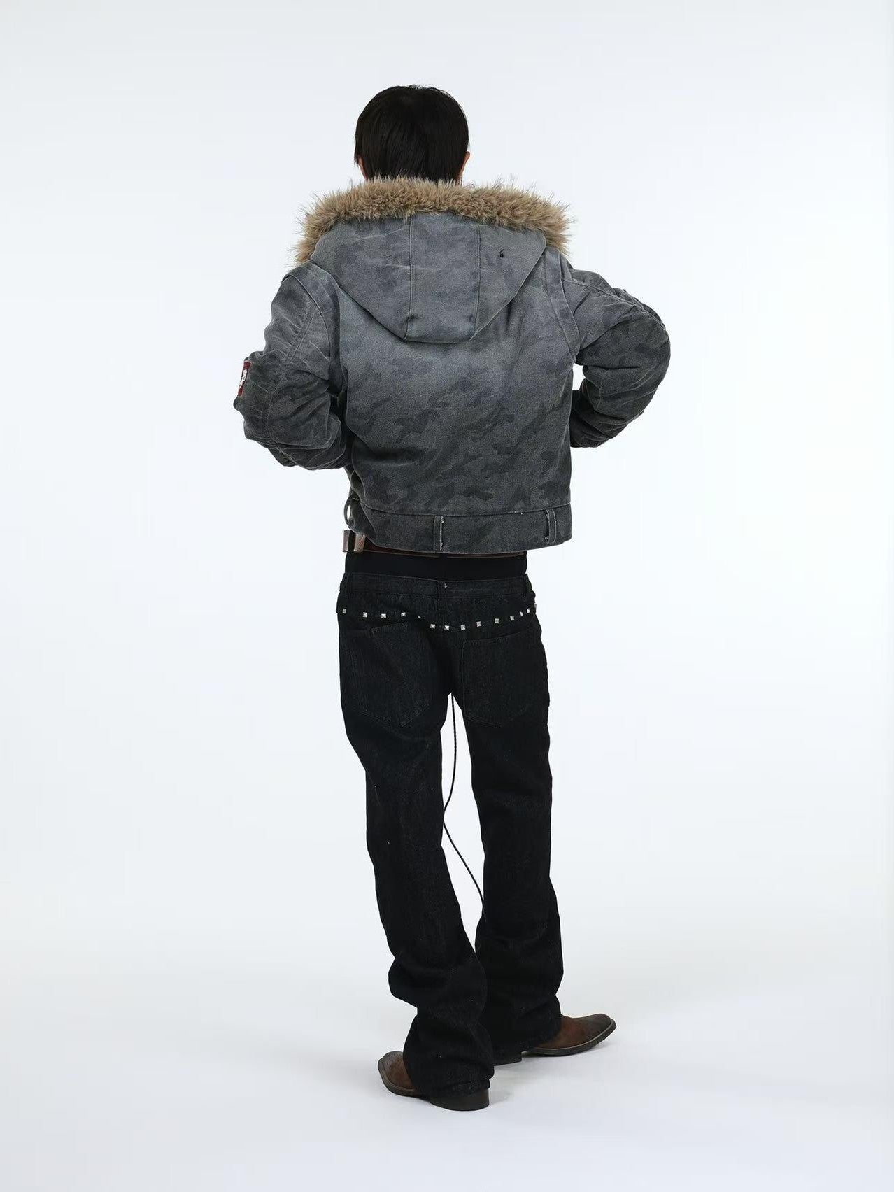 DETW online Distressed Camouflage Embroidered Badge Hooded Women&