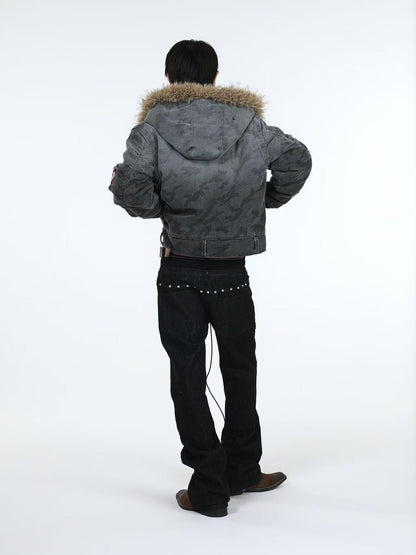DETW online Distressed Camouflage Embroidered Badge Hooded Women&