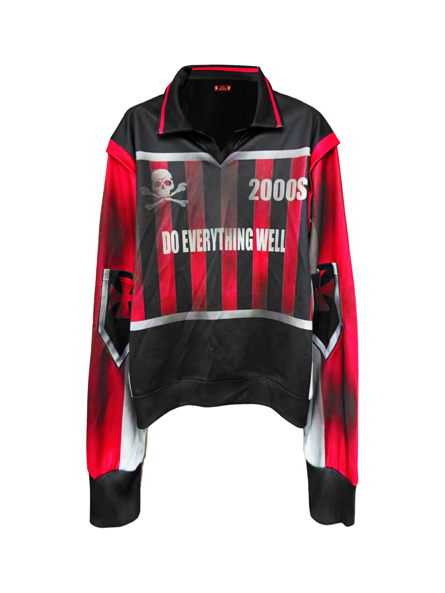 DETW online Distressed Patchwork Mesh Paneled Long Sleeve V-neck Top