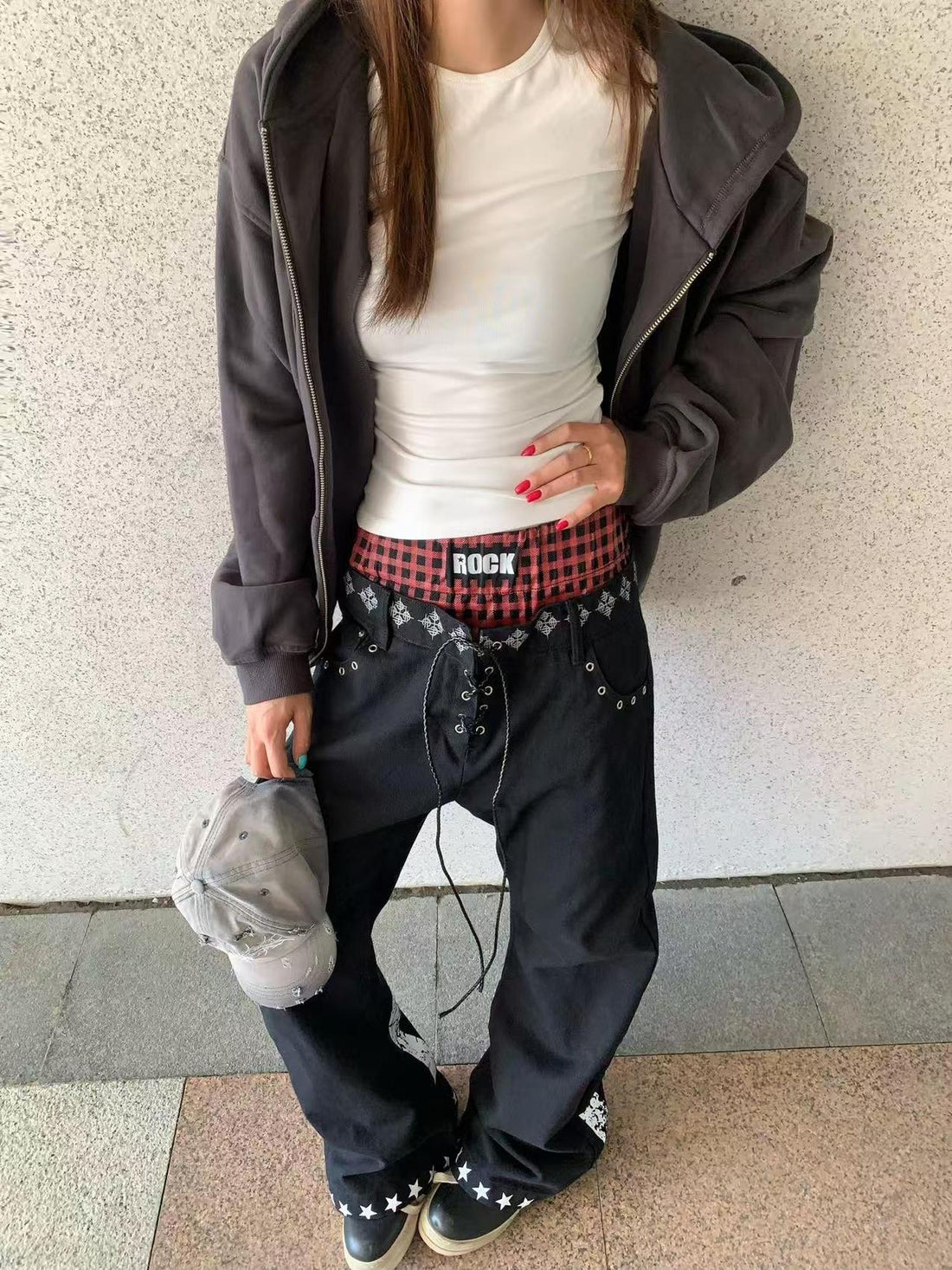 DETW online Double Waist Drawstring Stacked Jeans