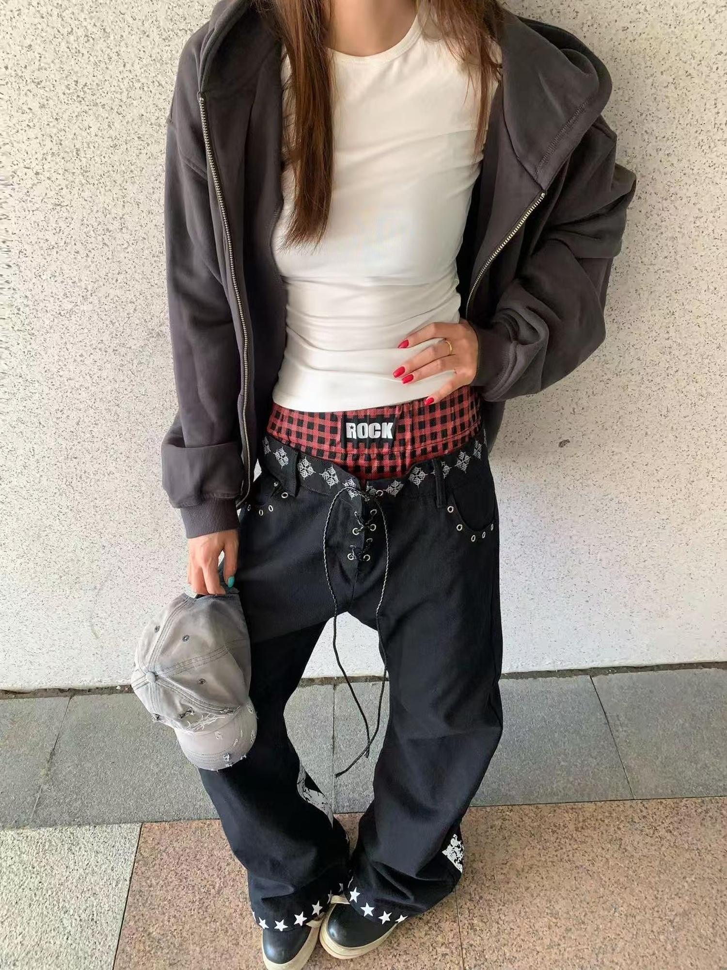 DETW online Double Waist Drawstring Stacked Jeans