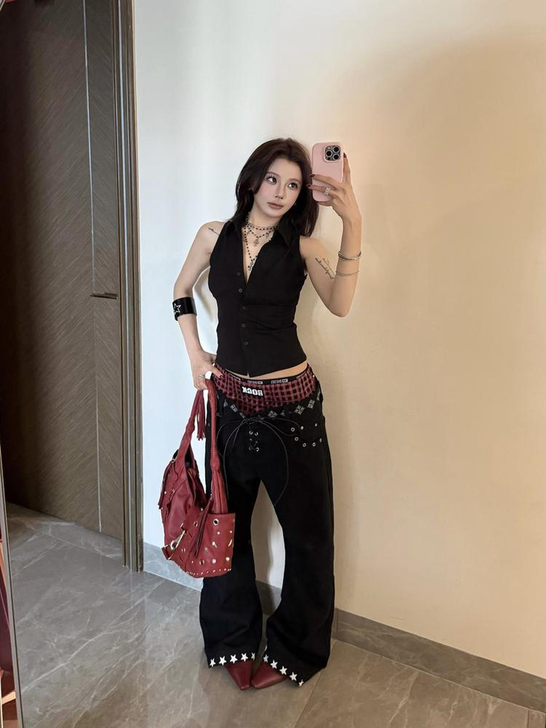 DETW online Double Waist Drawstring Stacked Jeans
