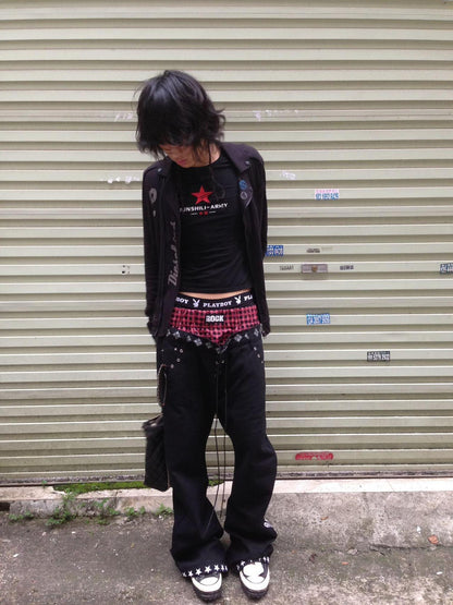 DETW online Double Waist Drawstring Stacked Jeans