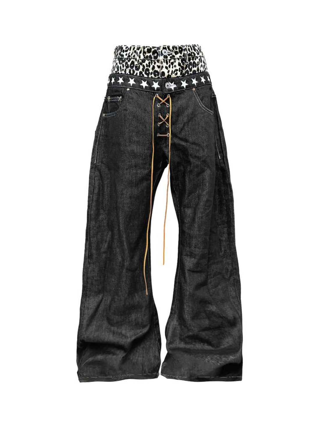 DETW online Double Waist Leopard Print Stacked Jeans