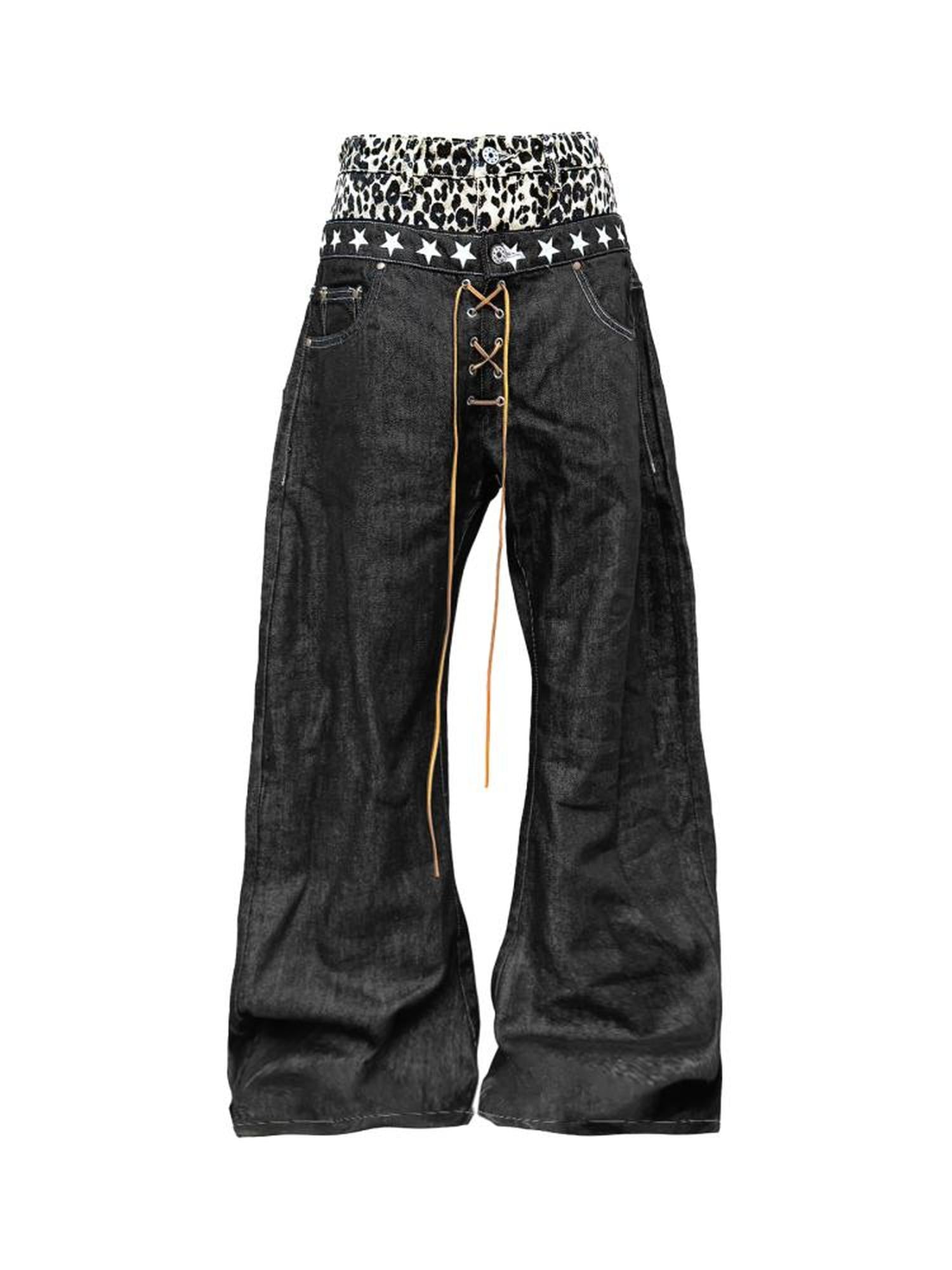 DETW online Double Waist Leopard Print Stacked Jeans