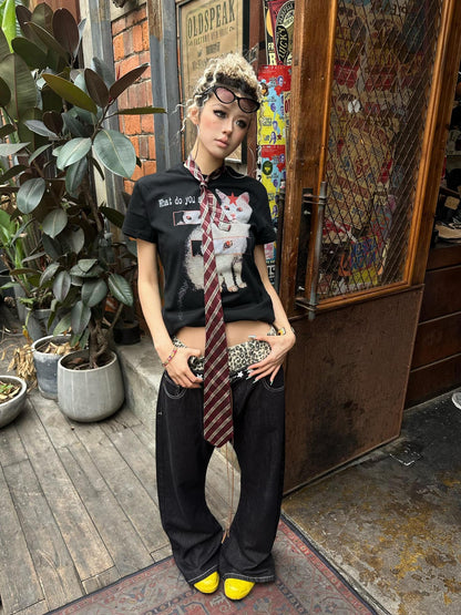 DETW online Double Waist Leopard Print Stacked Jeans