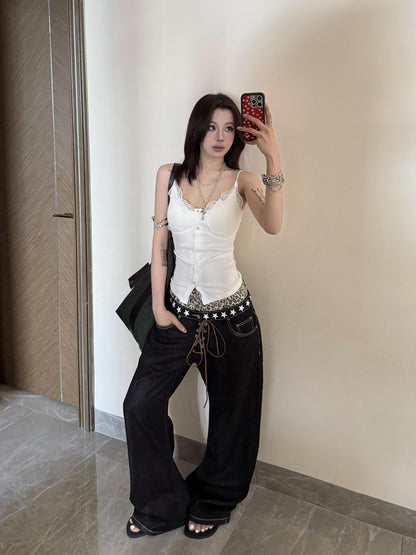 DETW online Double Waist Leopard Print Stacked Jeans