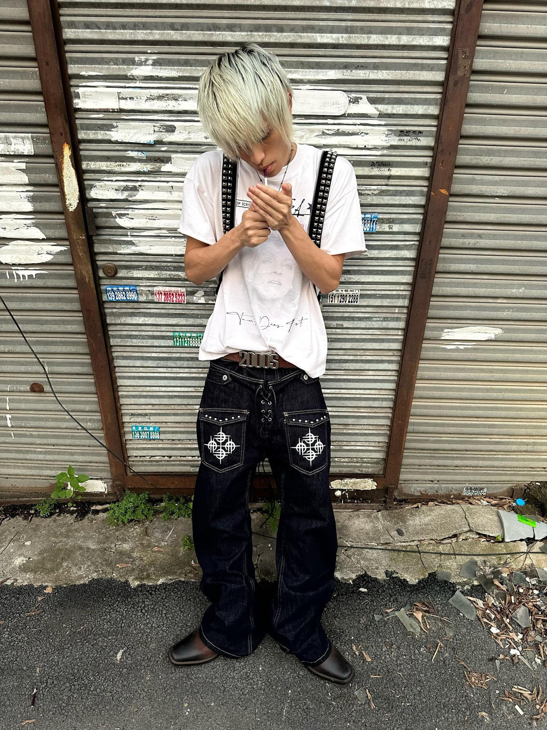 DETW online Double Waist Riveted Drawstring Jeans