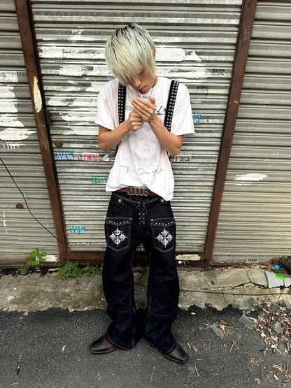 DETW online Double Waist Riveted Drawstring Jeans