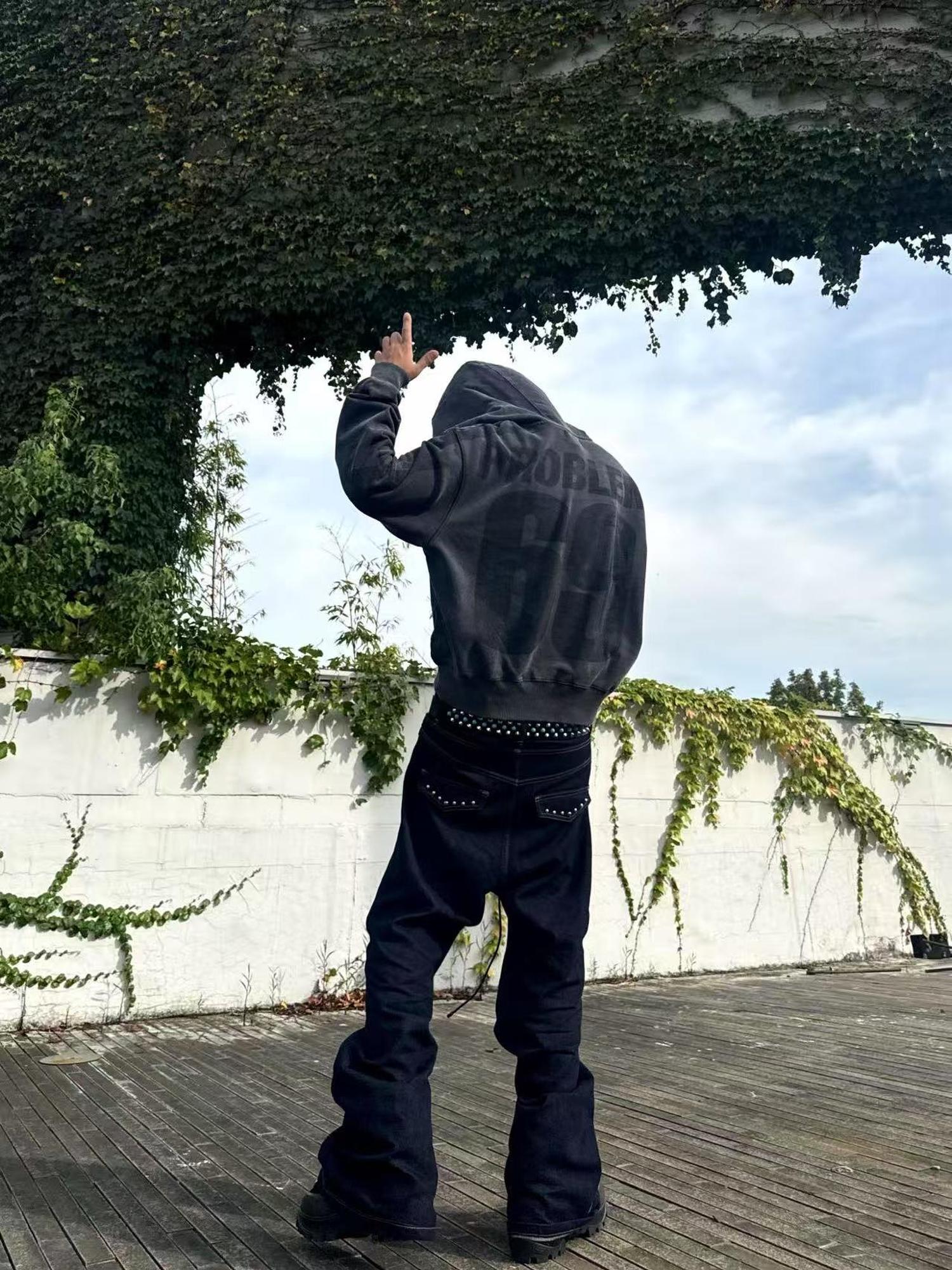 DETW online Double Waist Riveted Drawstring Jeans