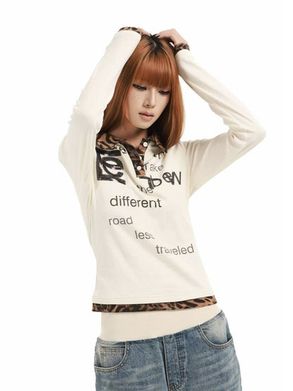 DETW online Leopard Print Sequin Embroidered Angel Slogan Women&