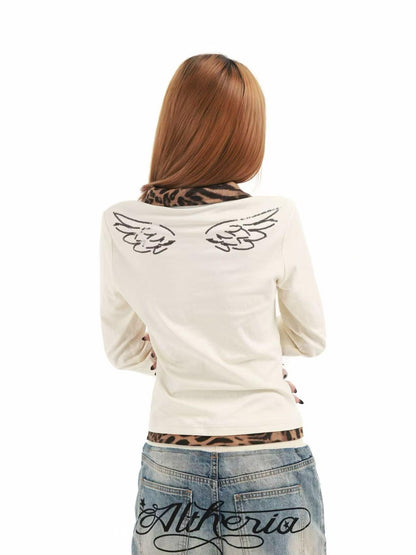 DETW online Leopard Print Sequin Embroidered Angel Slogan Women&