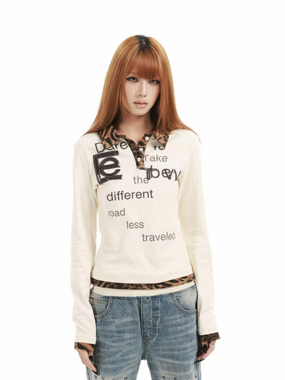 DETW online Leopard Print Sequin Embroidered Angel Slogan Women&
