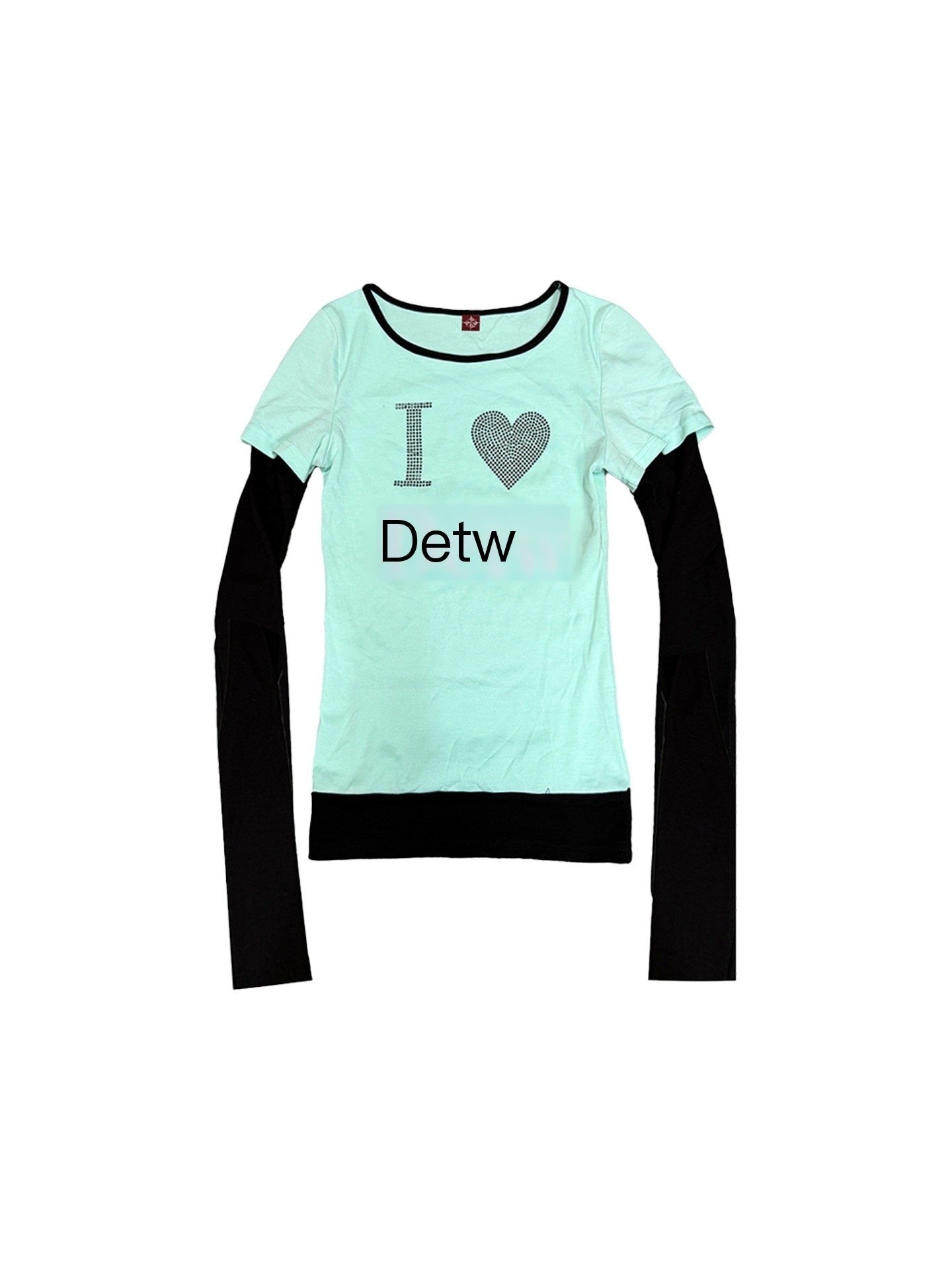 DETW_online_Mint_Rhinestone_Splice_U_Neck_Slim_Women&