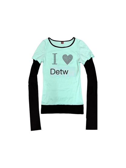 DETW_online_Mint_Rhinestone_Splice_U_Neck_Slim_Women&