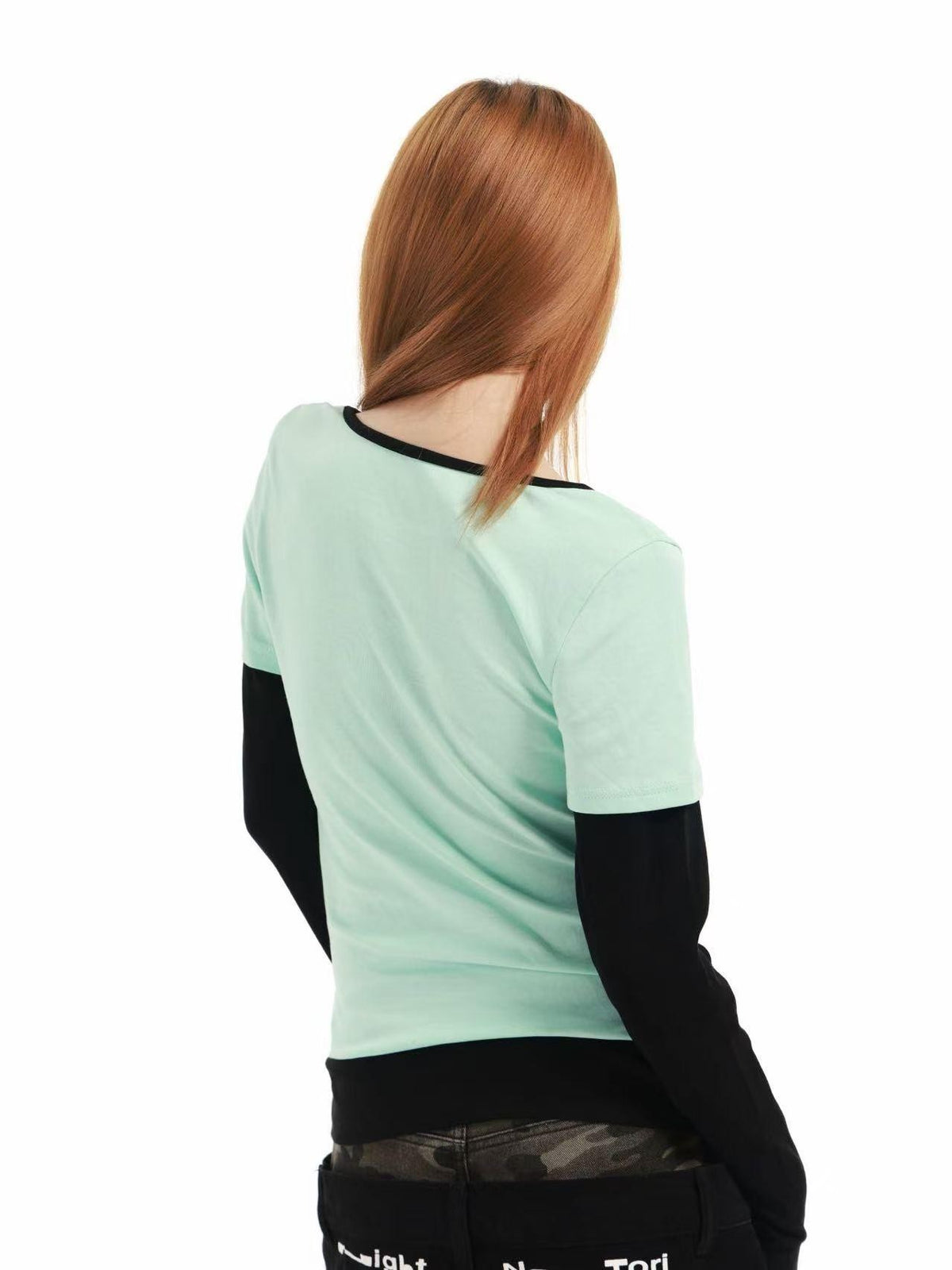 DETW online Mint Rhinestone Splice U Neck Slim Women&