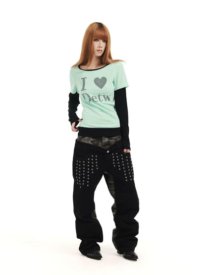 DETW online Mint Rhinestone Splice U Neck Slim Women&