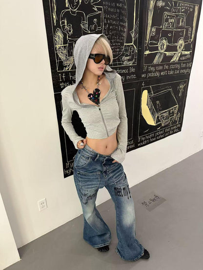 DETW online Pleated Wash Denim With Rivet Embellishments