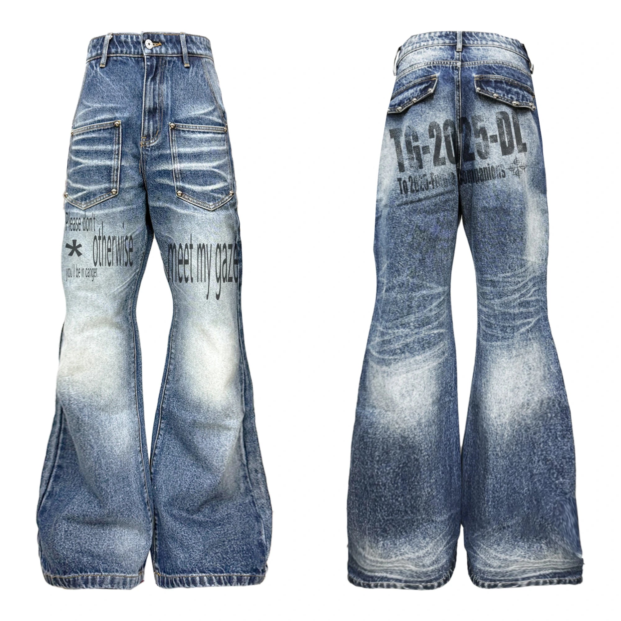 DETW online Pleated Wash Denim With Rivet Embellishments
