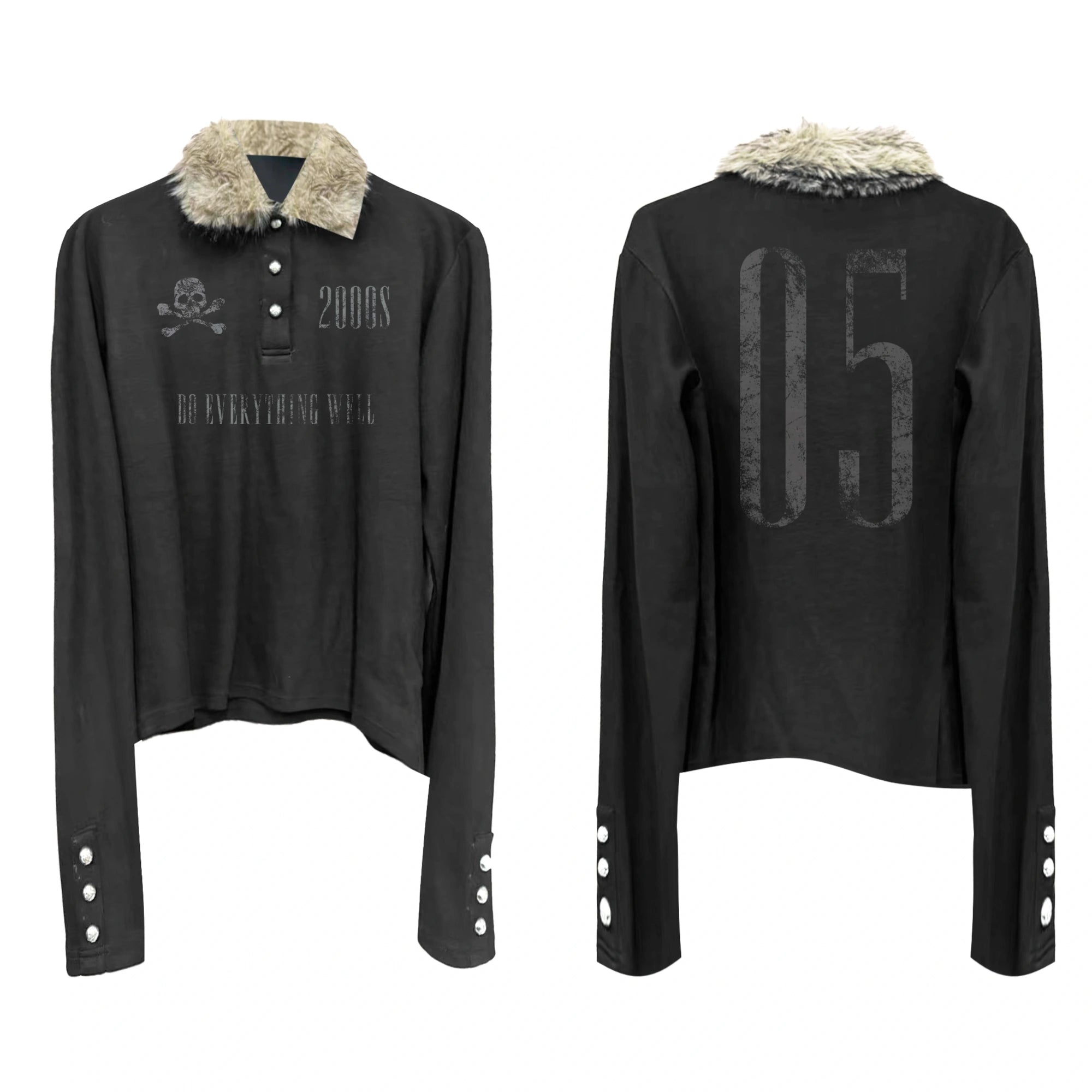 DETW online Polo Collar Sweater With Fur Trim And Asymmetric Design
