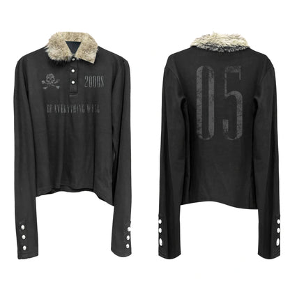 DETW online Polo Collar Sweater With Fur Trim And Asymmetric Design