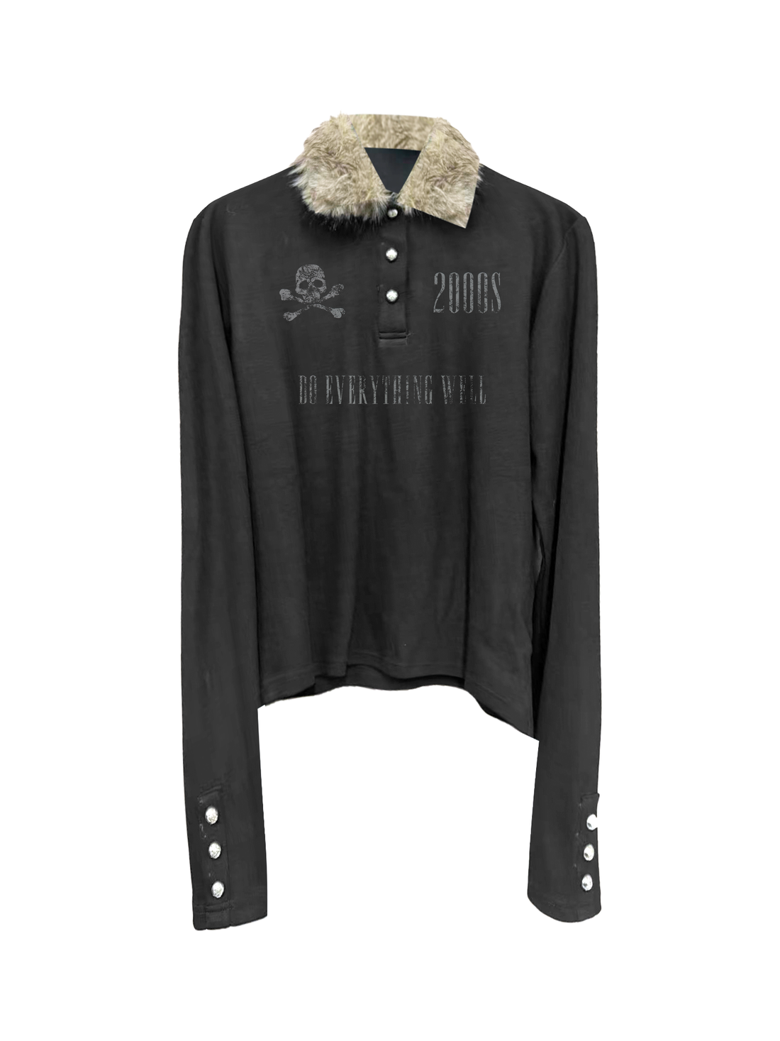 DETW online Polo Collar Sweater With Fur Trim And Asymmetric Design