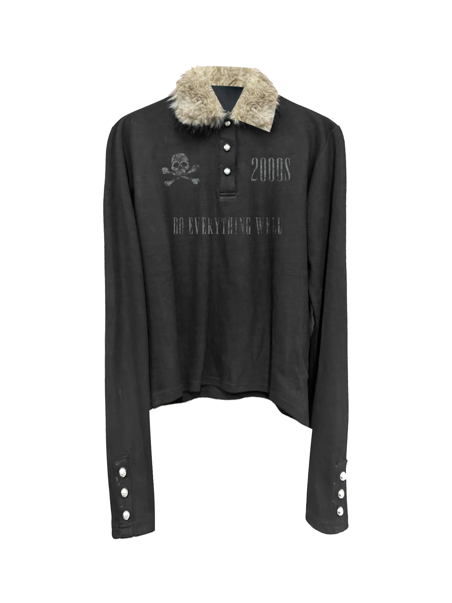 DETW online Polo Collar Sweater With Fur Trim And Asymmetric Design