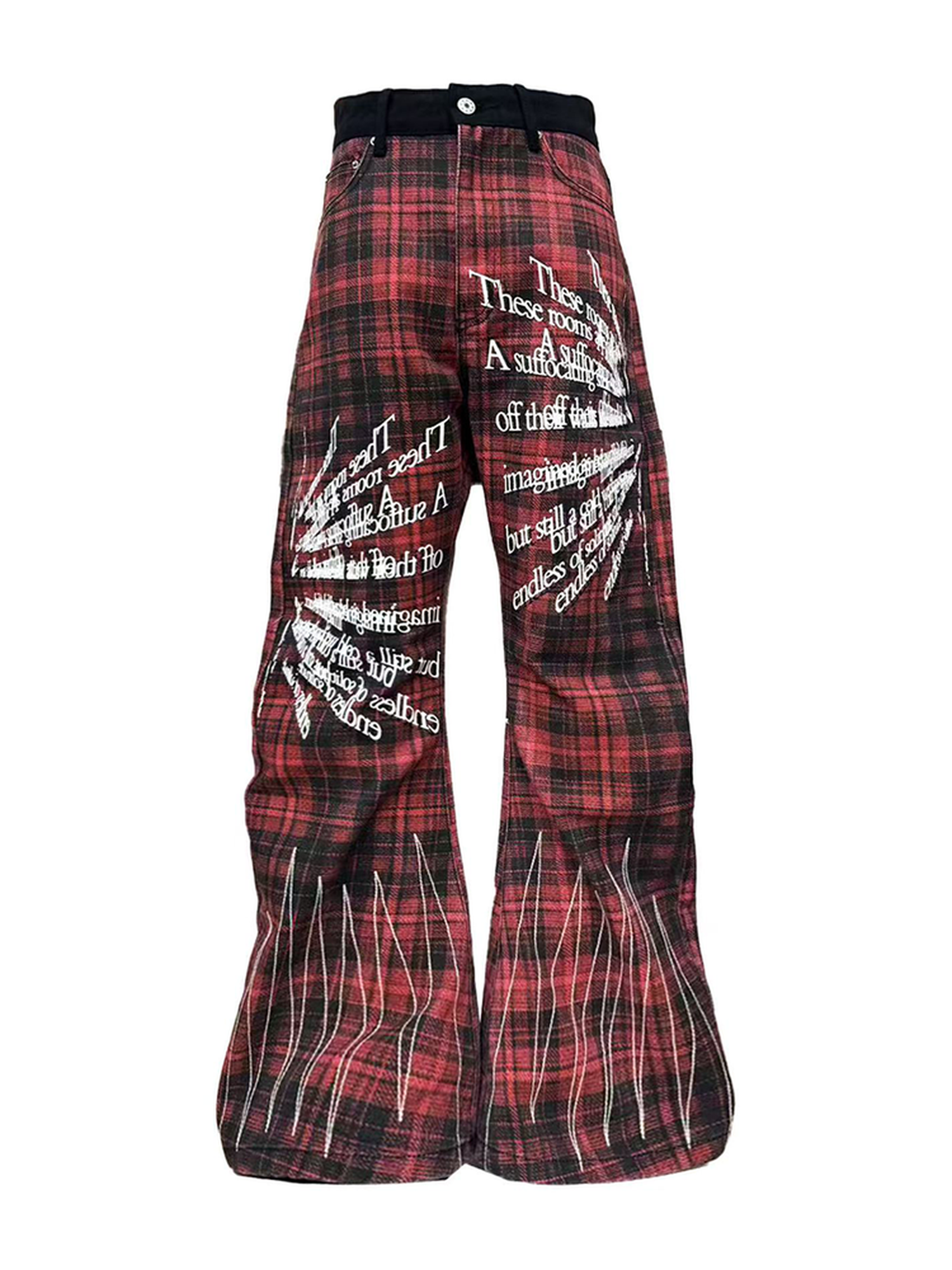 DETW online Punk Custom Red Tartan Embroidered Jeans