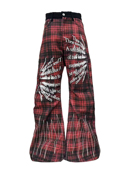 DETW online Punk Custom Red Tartan Embroidered Jeans