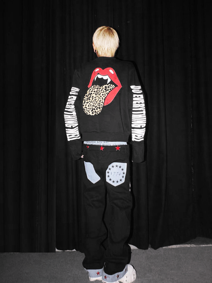 DETW online Punk Tongue Print Ribbed Sweatshirt