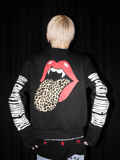 DETW online Punk Tongue Print Ribbed Sweatshirt