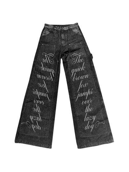 DETW online Snake Print Patchwork Utility Baggy Denim Trousers