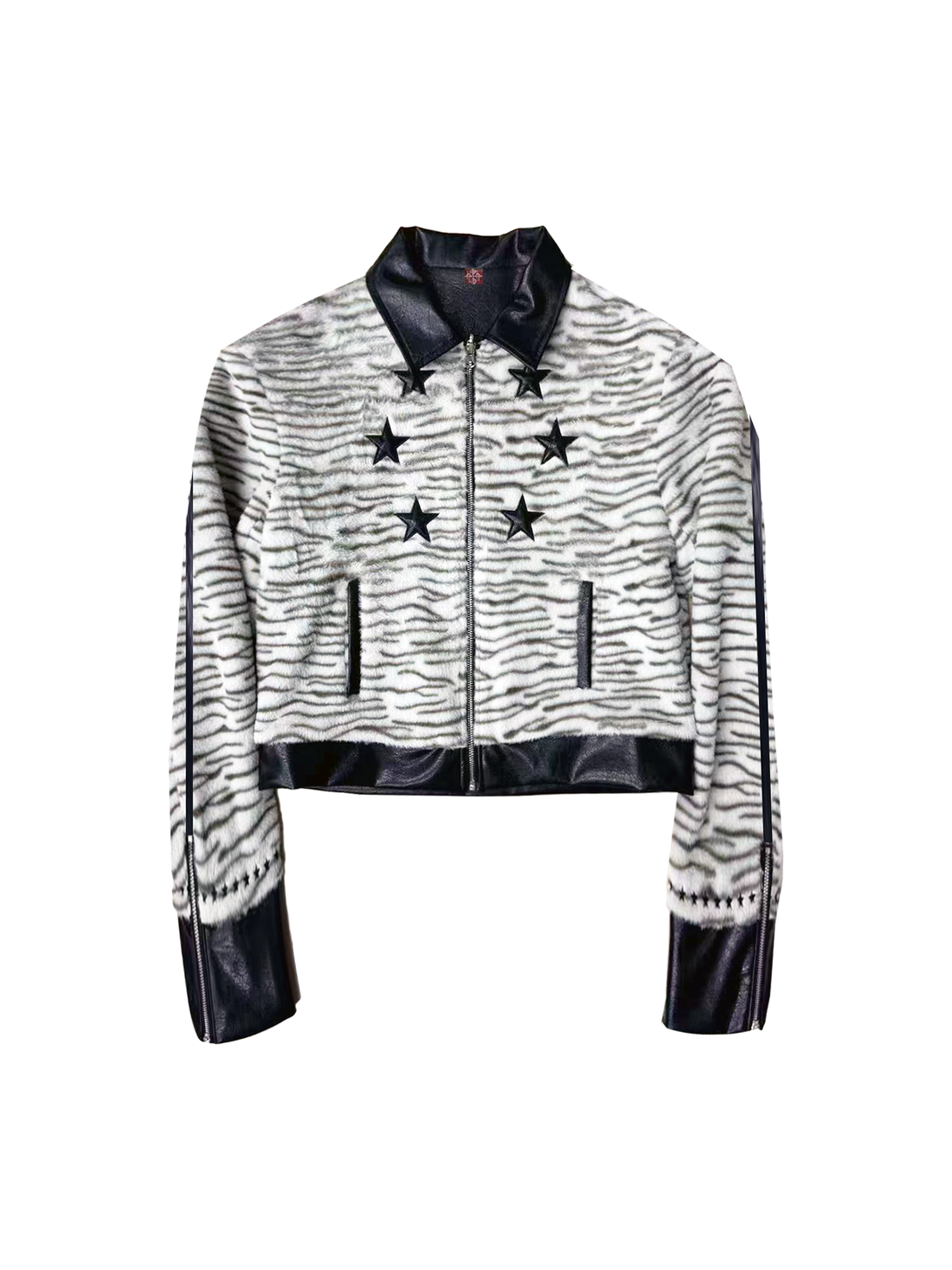 DETW online Tiger Stripe Patchwork Cropped Jacket