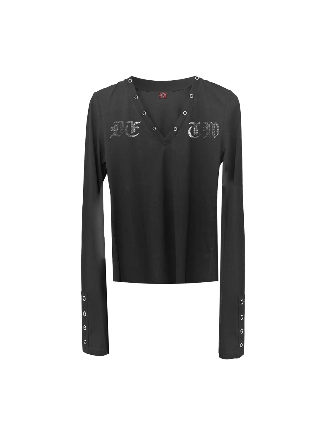 V-Neck Metal Button Gothic Cotton Long Sleeve Top T-shirt