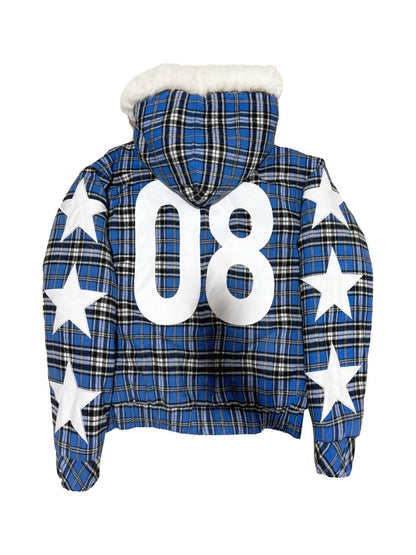 DETW online Vintage Plaid Eagle Embroidered Fleece Zip Up