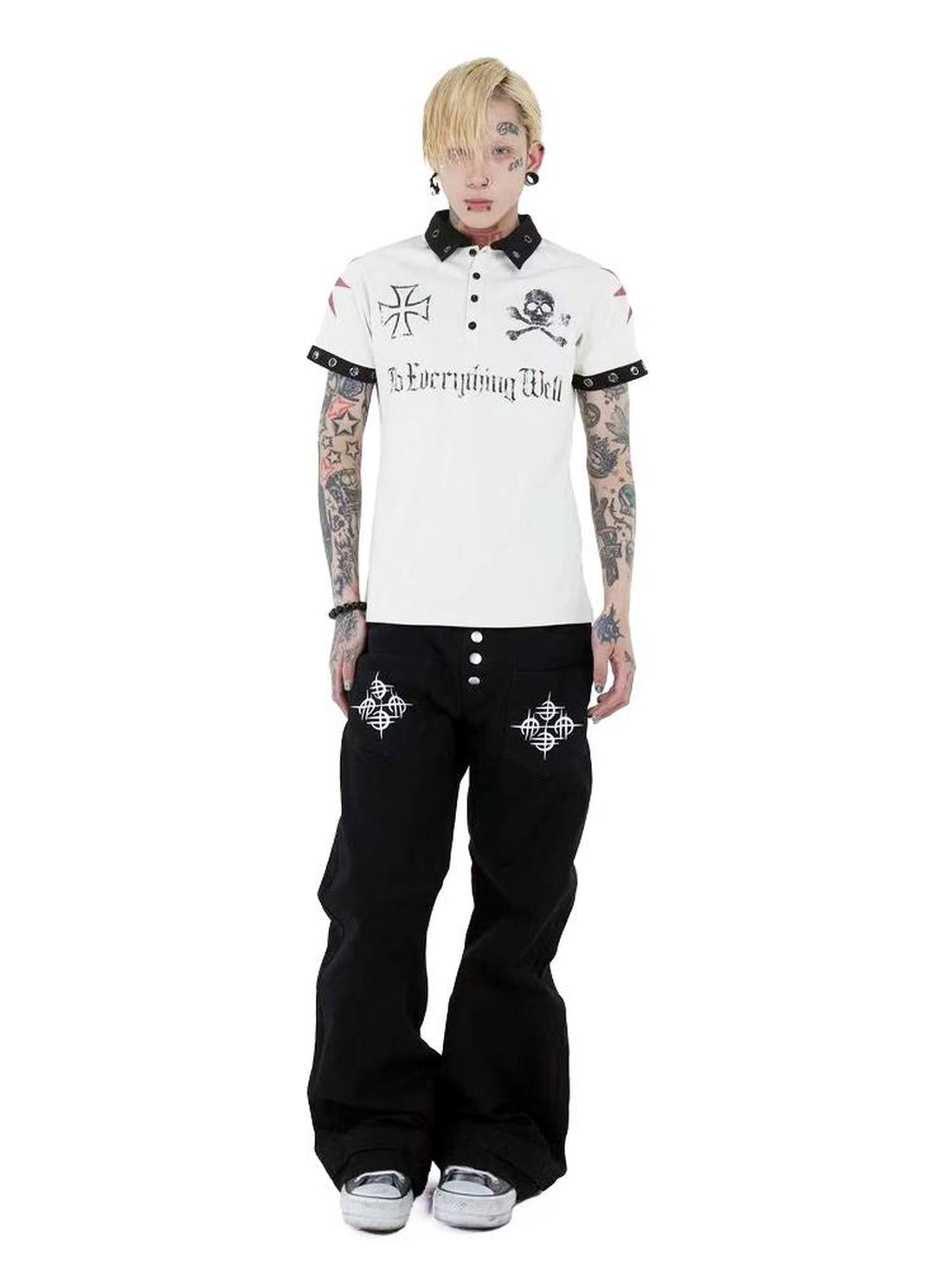 DETW online Vintage Skull Print Retro Street Polo Shirt