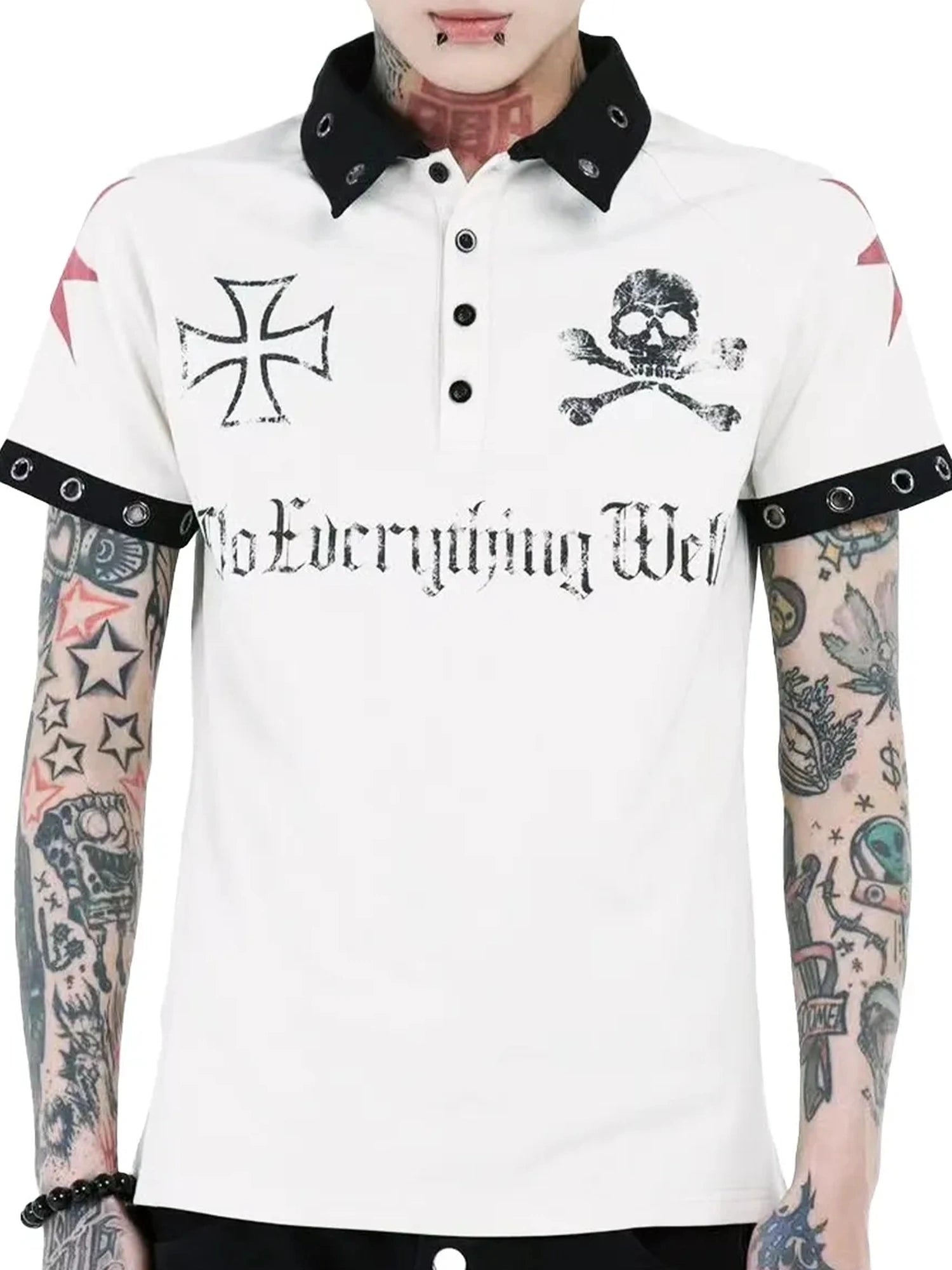 DETW online Vintage Skull Print Retro Street Polo Shirt
