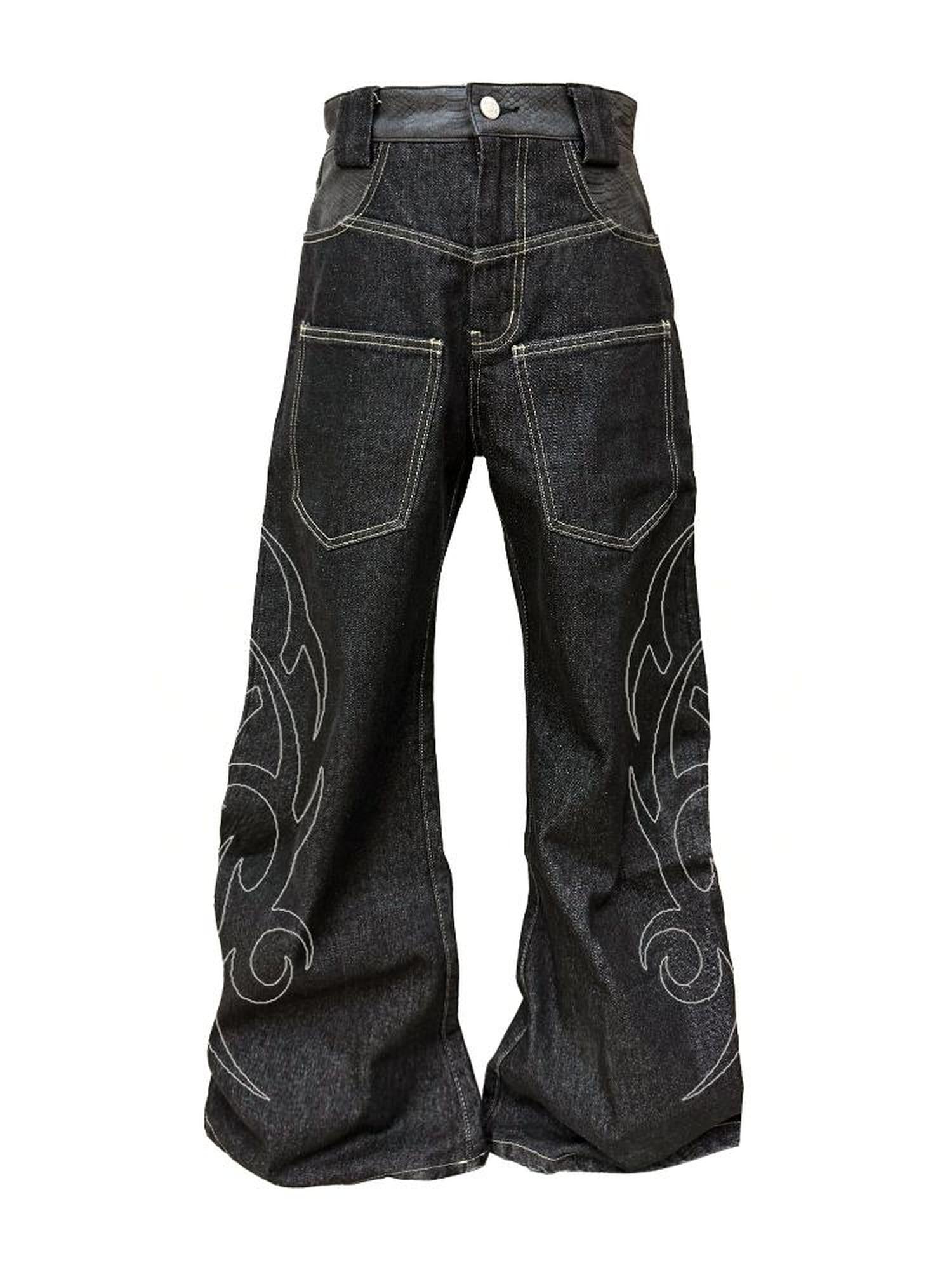 DETW online Vintage Snake Embroidered Wide Leg Jeans
