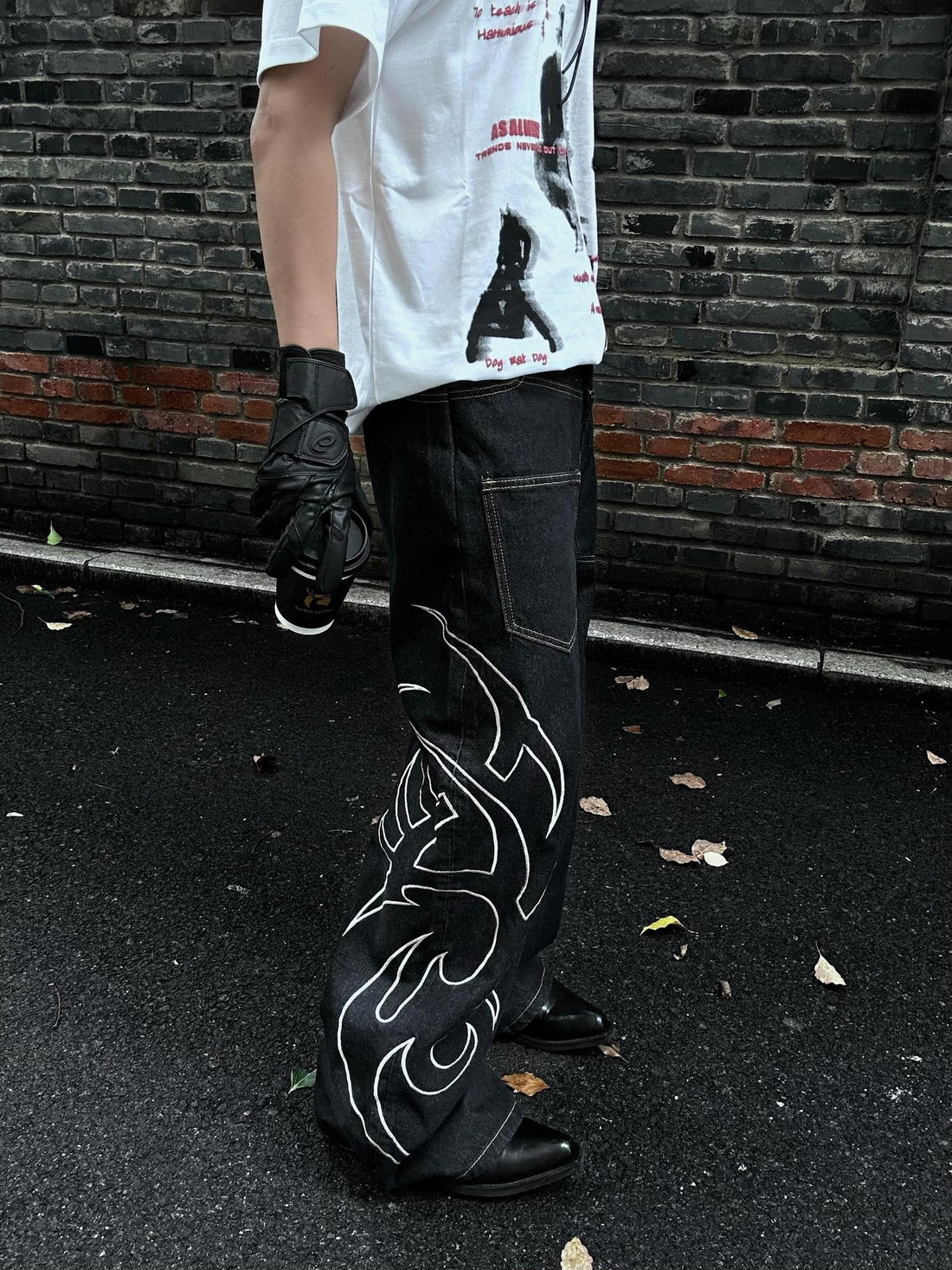 DETW online Vintage Snake Embroidered Wide Leg Jeans