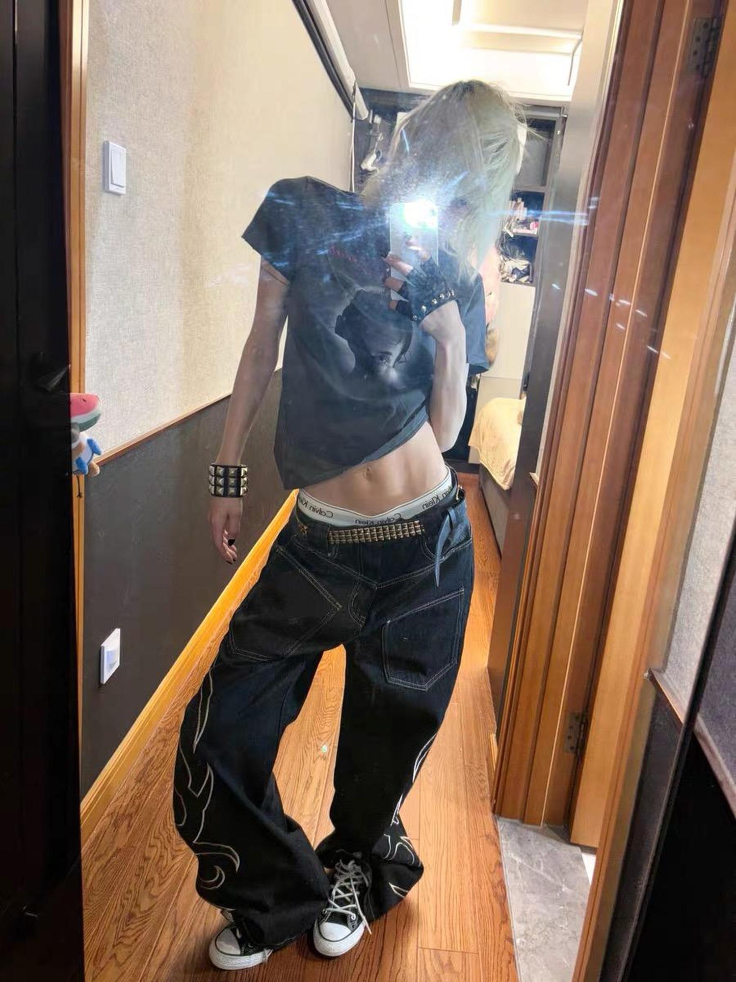 DETW online Vintage Snake Embroidered Wide Leg Jeans