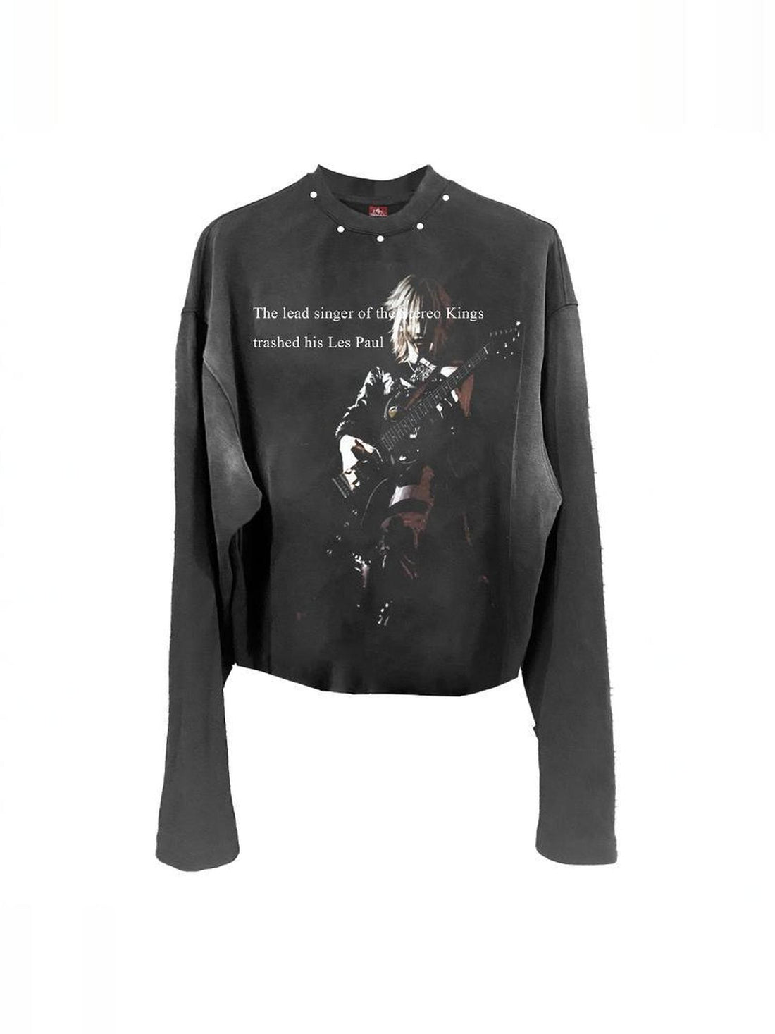 ヴィンテージウォッシュダークポートレートギター長袖Tシャツ