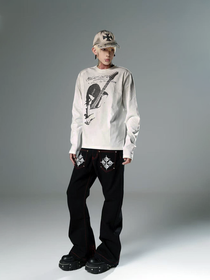 DETW online Vintage Wash Spray Dirt Guitar Print Tee